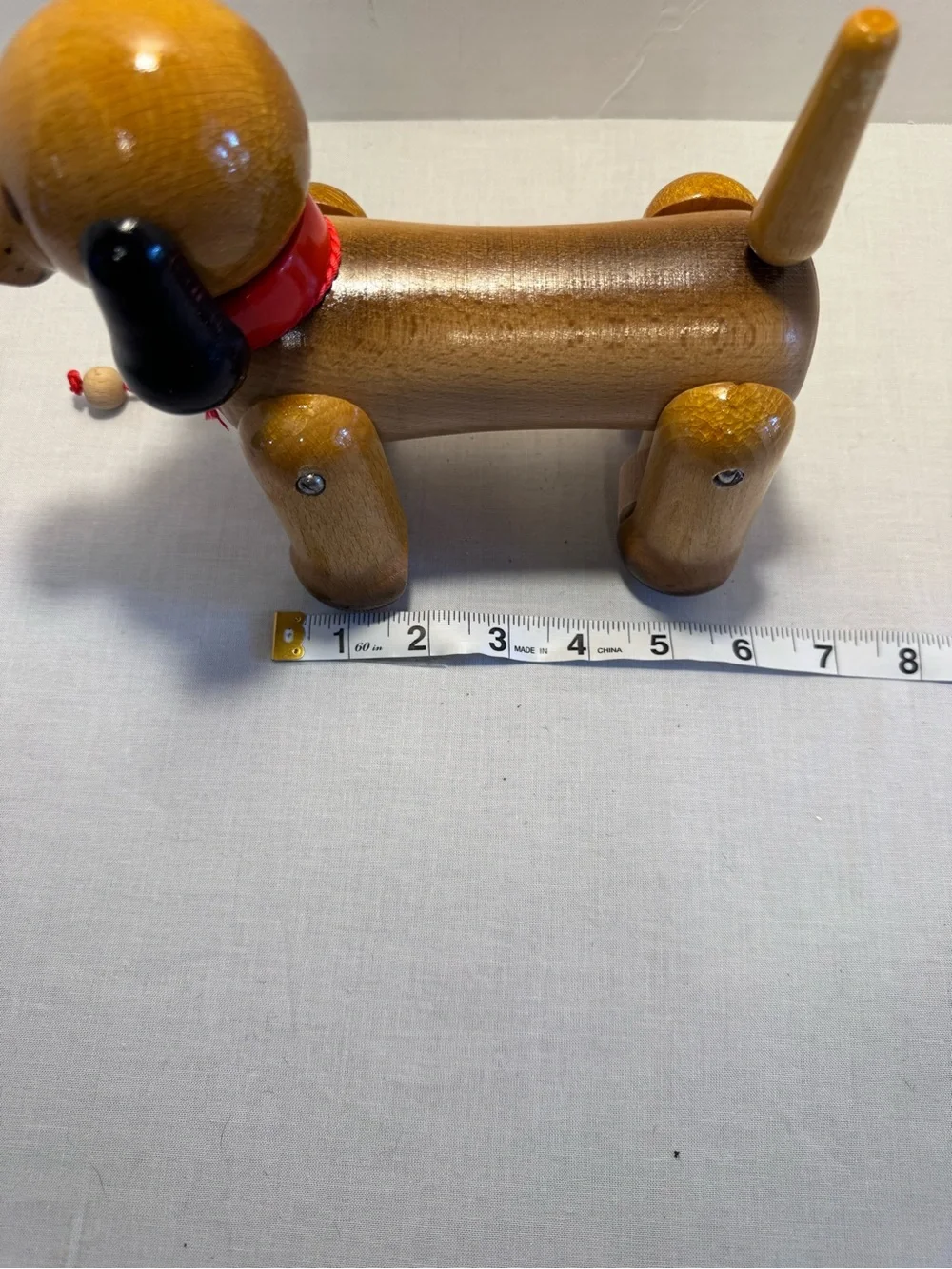 Vintage JAS Czechoslovakia Wooden Dachshund Pull Toy - 1970s Mid-Century Modern